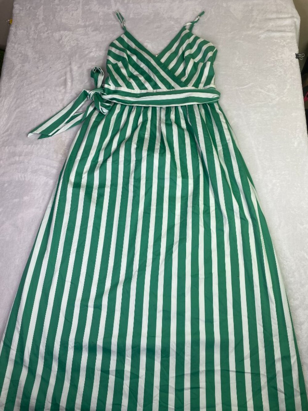 Gianni Bini Dresses Long Green And White Striped Dress with Pockets Size 8